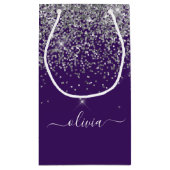 Silver Lila Glitzer Girl Monogram Name Kleine Geschenktüte (Rückseite)