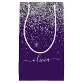 Silver Lila Glitzer Girl Monogram Name Kleine Geschenktüte (Vorderseite)