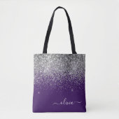 Silver Lila Glitzer Girl Monogram Name Tote Bag Tasche (Vorderseite)