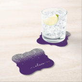 Silver Lila Glitzer Girl Monogram Name Untersetzer (Vor Ort)