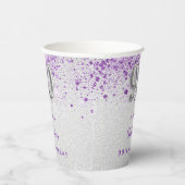 Silver lila Glitzer individuelle Name 90. Geburtst Pappbecher (Rechts)