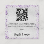 Silver lila Glitzer QR Code Hochzeit RSVP Begleitkarte (Vorderseite)