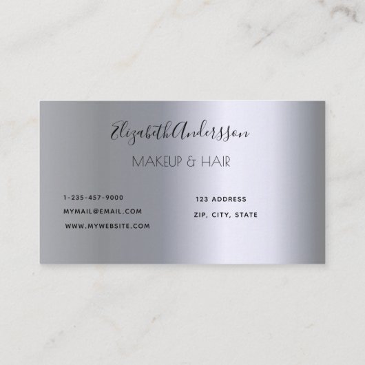 Silver lila Glitzer Tropfen Make-up Haar Visitenkarte (Rückseite)