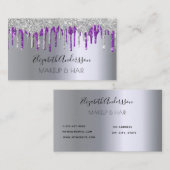 Silver lila Glitzer Tropfen Make-up Haar Visitenkarte (Vorne/Hinten)