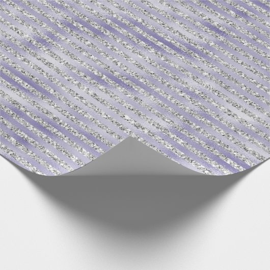 Silver Lila Glitzy Glitzer Streifen Geschenkpapier (Ecke)