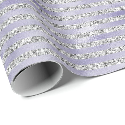 Silver Lila Glitzy Glitzer Streifen Geschenkpapier (Rolleneckpunkt)
