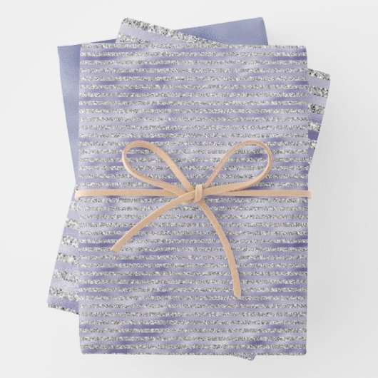 Silver Lila Glitzy Glitzer Streifen Geschenkpapier Set (Beispiel)