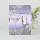 Silver Lila Mask & Jewel Lace Junggeselinnen-Absch Einladung (Stehend Vorderseite)