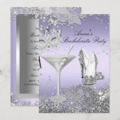 Silver Lila Mask & Jewel Lace Junggeselinnen-Absch Einladung (Vorne/Hinten)