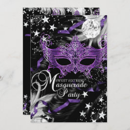 Silver Lila Mask Star Night Masquerade Sweet 16 Einladung