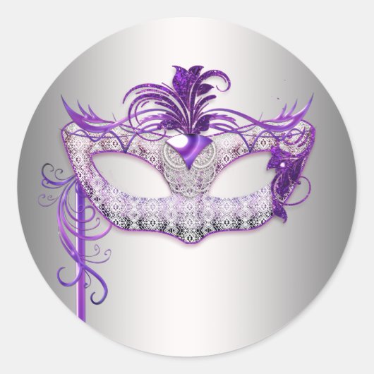 Silver Lila Masquerade Party Stickers (Vorderseite)