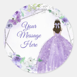 Silver Lila Quinceañera Ihre Botschaft hier Runder Aufkleber