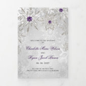 Silver Lila Snowflake Winter Wedding Dreifach-gefaltete Programmkarte (Cover)