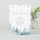 Silver Lila Snowflake Winterwalddusche Einladung (Stehend Vorderseite)