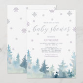 Silver Lila Snowflake Winterwalddusche Einladung (Vorne/Hinten)