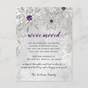 Silver Lila Snowflakes Holiday Moving Postkarte