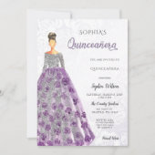 Silver Lila Sparkle Dress Quinceanera Einladung (Vorderseite)