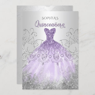 Silver Lila Sparkle Dress Quinceañera Quince Einladung