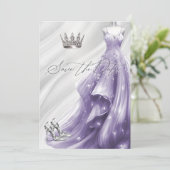 Silver Lila Sparkle Dress Quinceañera Rett Date Einladung (Stehend Vorderseite)
