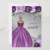 Silver Lila Sparkle Dress Sweet 16 Geburtstag Einladung (Vorderseite)