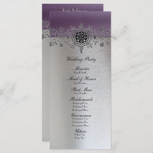 Silver Lila Wedding Program Programm (Vorne/Hinten)