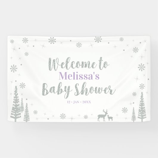 Silver & Lila Winter Baby Dusche Willkommen Banner (Horizontal)