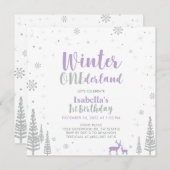 Silver Lila Winter Onederland 1. Geburtstag Einladung (Vorne/Hinten)