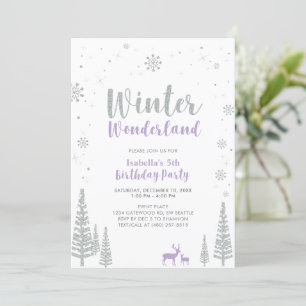 Silver & Lila Winter Wonderland Girl zum Geburtsta Einladung