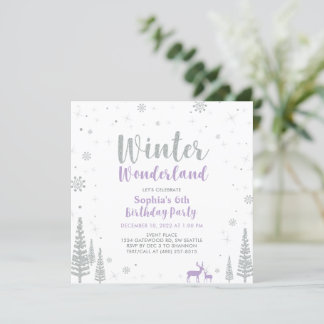 Silver & Lila Winter Wonderland Girl zum Geburtsta Einladung