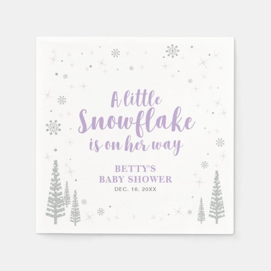 Silver & Lila Winter Wonderland Snow Baby Dusche Serviette (Vorderseite)
