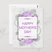Silver & Lilac Blume & Glitzer Muttertag Postkarte (Vorne/Hinten)