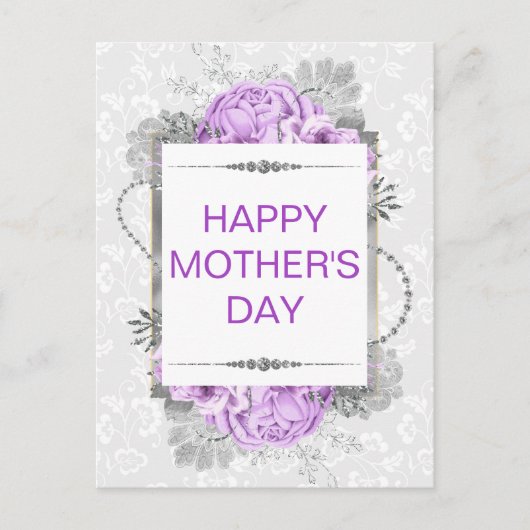 Silver & Lilac Blume & Glitzer Muttertag Postkarte (Vorderseite)