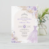 Silver Lilac Boho Floral Quinceañera 15. Geburtsta Einladung (Stehend Vorderseite)