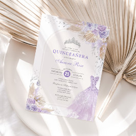 Silver Lilac Boho Floral Quinceañera 15. Geburtsta Einladung