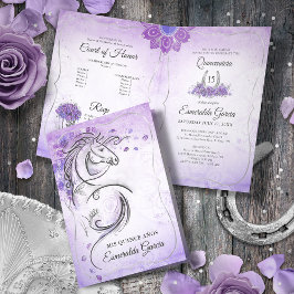 Silver Lilac Lavender Charro Quinceanera geklappt Einladung