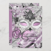 Silver Lilac Sparkle Masquerade Quinceanera Einladung (Vorne/Hinten)