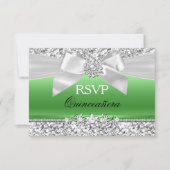 Silver Lime Green Glitzer Bow Quinceanera UAWG Einladung (Vorderseite)
