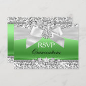 Silver Lime Green Glitzer Bow Quinceanera UAWG Einladung (Vorne/Hinten)