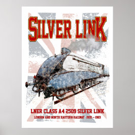 Silver Link LNER Class A4 2509 Locomotive UK flag Poster
