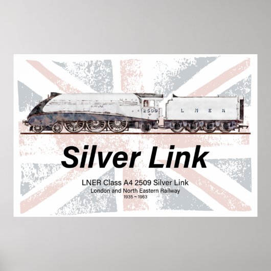 Silver Link LNER Class A4 Locomotive profile flag Poster (Vorne)