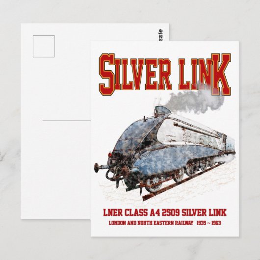 Silver Link - LNER Klasse A4 2509 Dampfzug Loco Postkarte (Vorne/Hinten)