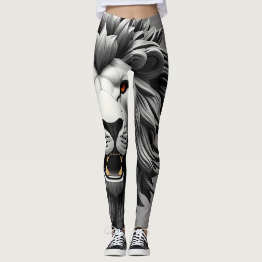 Silver Lions Head Design Leggings (Vorderseite)