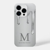 Silver Liquid Chrome Tropfens Metal Monogram iPhone Hülle (Rückseite)
