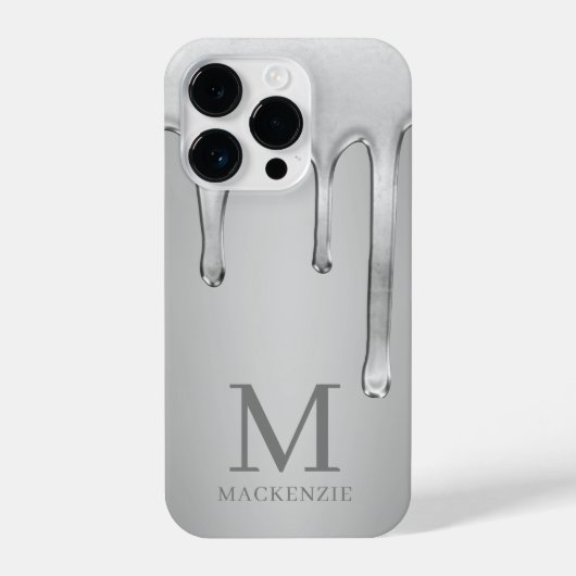 Silver Liquid Chrome Tropfens Metal Monogram iPhone Hülle (Rückseite)