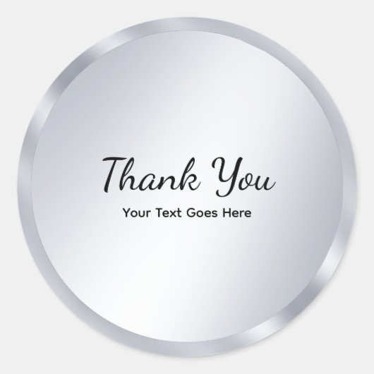Silver Look Blank Template Elegant Thank You Runder Aufkleber (Vorderseite)