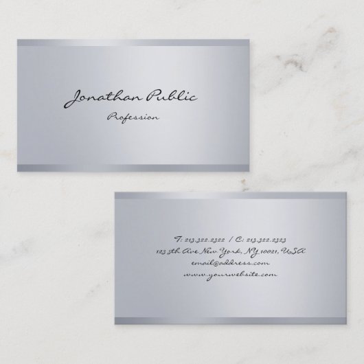 Silver Look Elegante Kalligrafie Script Modern Visitenkarte (Vorne/Hinten)