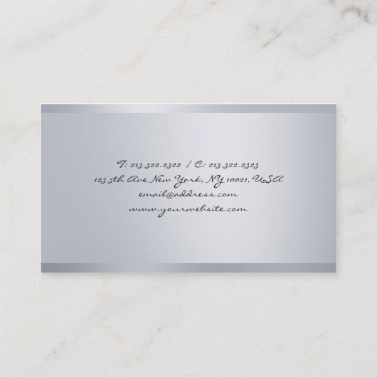 Silver Look Elegante Kalligrafie Script Modern Visitenkarte (Rückseite)