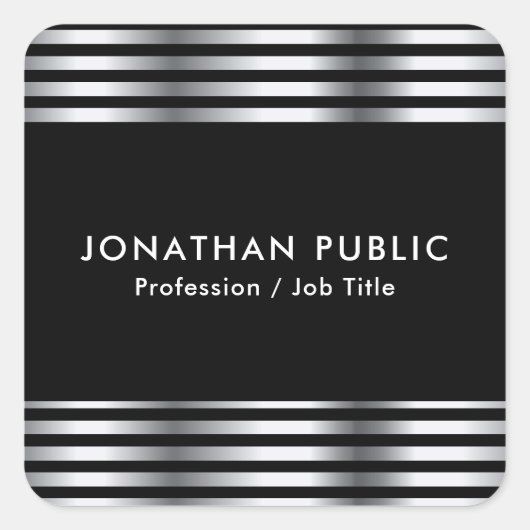 Silver Look Elegante Vorlage anpassbar Quadratischer Aufkleber (Vorderseite)