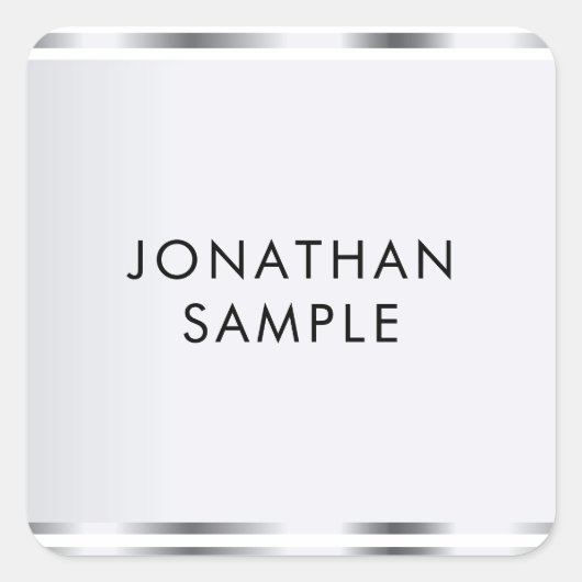Silver Look Glamour Elegantes modernes Template Quadratischer Aufkleber (Vorderseite)