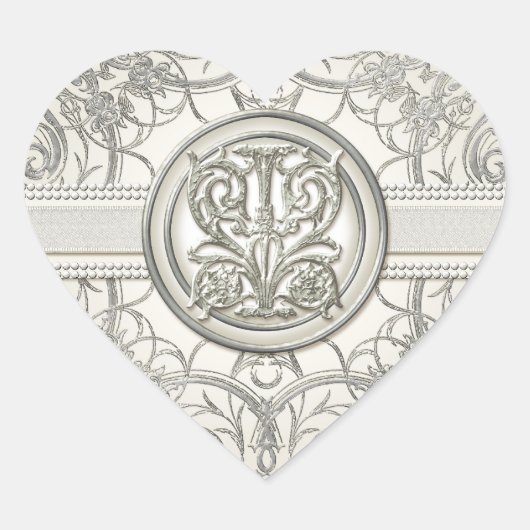 Silver Look Swirl Herz Elegante Hochzeiten Siegel Herz-Aufkleber (Vorderseite)